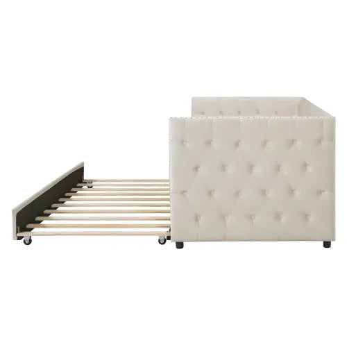 Bellemave® Twin Size Tufted Upholstered Daybed with Trundle Bed Bellemave®