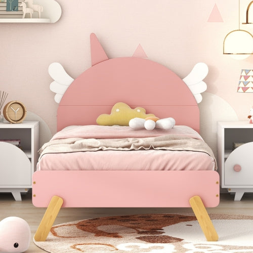 Bellemave Wooden Cute Platform Bed With Unicorn Shape Headboard