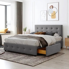 Bellemave® Queen Size Linen Upholstered Platform Bed with 4 Drawers