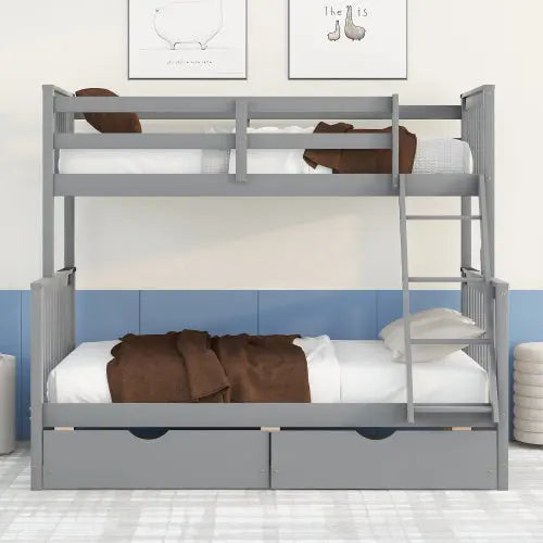 Bellemave® Twin over Full Bunk Bed with Ladders and Two Storage Drawers