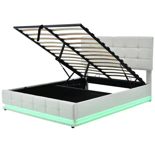 Bellemave® Queen Size Tufted Upholstered Platform Bed with Hydraulic Storage System,LED Lights and USB charger Bellemave®