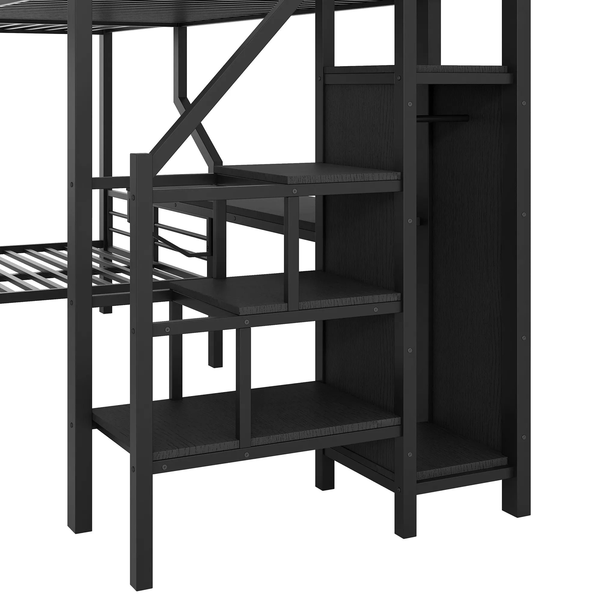 Bellemave® L-Shaped Triple Bunk Bed with Storage Stairs, Twin Over Twin Over Full Bunk Bed with Desk, USB Ports, Wardrobe, Heavy-Duty Metal Corner Bunk Beds for 3 Kids, Noise Free, Black Bellemave®