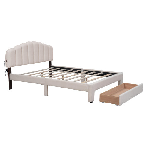 Bellemave Queen Size Teddy Fleece Upholstered Platform Bed with Drawer