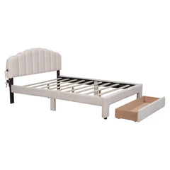 Bellemave® Queen Size Teddy Fleece Upholstered Platform Bed with Drawer Bellemave®