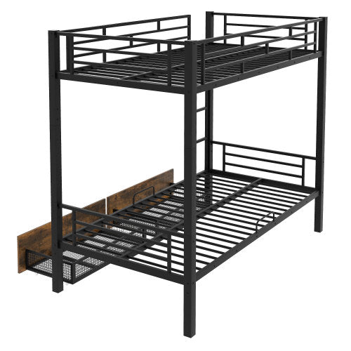 Bellemave Twin Size Metal Bunk Bed With Drawers