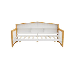 Bellemave® Wooden House Shape Bed with Trundle Bed and Bookcase Headboard