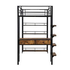 Bellemave® Metal Loft bed with Desk and Shelves