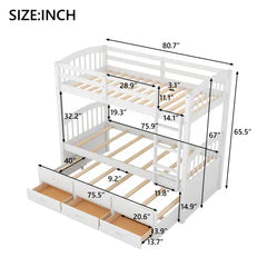 Bellemave® Twin Size Bunk Bed with Trundle Bed and 3 Drawers