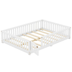 Bellemave® Full Size Montessori Floor Bed with Safety Guardrails and Door