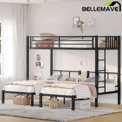 Bellemave® Twin XL/Twin over Twin & Twin Metal Triple Bunk Bed for 3