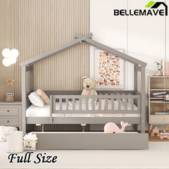 Bellemave® Wooden House Bed with Trundle Bed