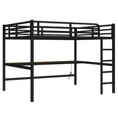 Bellemave® Queen Size Metal Loft Bed with Power Outlet and LED Lighted