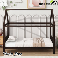 Bellemave® Twin Size Rubber Wood House Bed with Headboard and Footboard