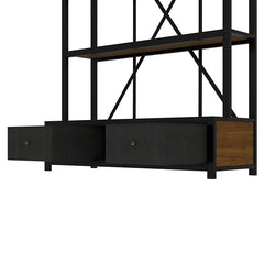 Bellemave® 3-Shelf Metal Vintage Industrial Style Bookcase with Drawers and LED Light