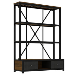 Bellemave® 3-Shelf Metal Vintage Industrial Style Bookcase with Drawers and LED Light