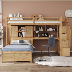 Bellemave® Twin Size Loft Bed with Built-in Desk and Staircase, Storage Compartments and Shelves