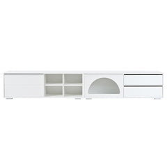 Bellemave® 94.4" Modern TV Stand with Fluted Glass Door and LED Light, Sliding Door & 2 Drawers