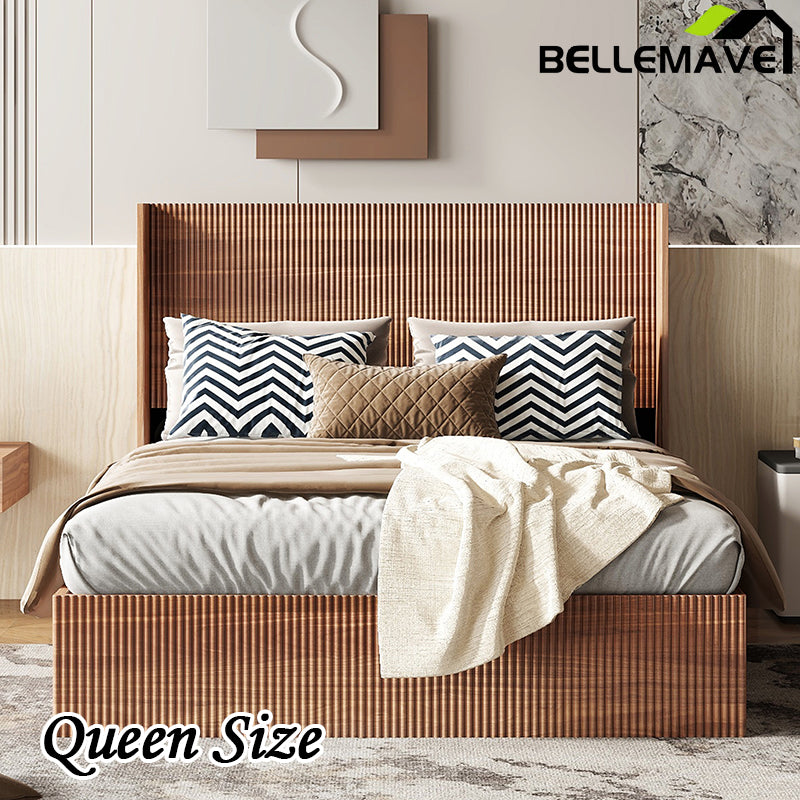 Bellemave® Queen Size Large Grooved Undulating Lift Storage Platform Bed