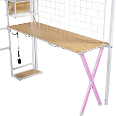 Bellemave® Metal Loft Bed with Built-in Work Station, Wardrobe, Storage Staircase and LED