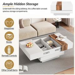 Bellemave® Square Coffee Table with Sliding Table Top with Hidden Storage Compartment