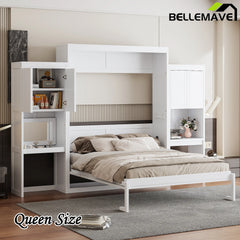 Bellemave® Queen Size Murphy Bed with Desk, Vanity and Cabinets