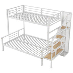 Bellemave® Twin over Full Metal Bunk Bed with Storage Staircase and Open Wardrobe