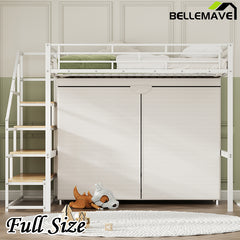 Bellemave® Metal Loft Bed with Wardrobe and Storage Shelves