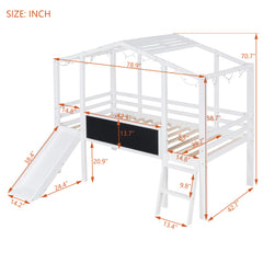 Bellemave® Twin Size House Loft Bed with Ladder and Slide,Blackboard and Light Strip on the Roof