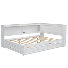 Bellemave® Full Size Wood Daybed with Storage Shelves, USB, LED, and Trundle