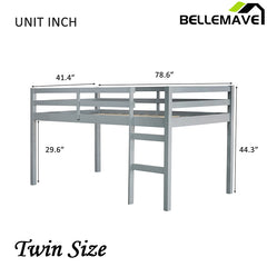 Bellemave® Twin Size Wooden Loft Bed with Ladder, Bed Platform of Strengthened Slats