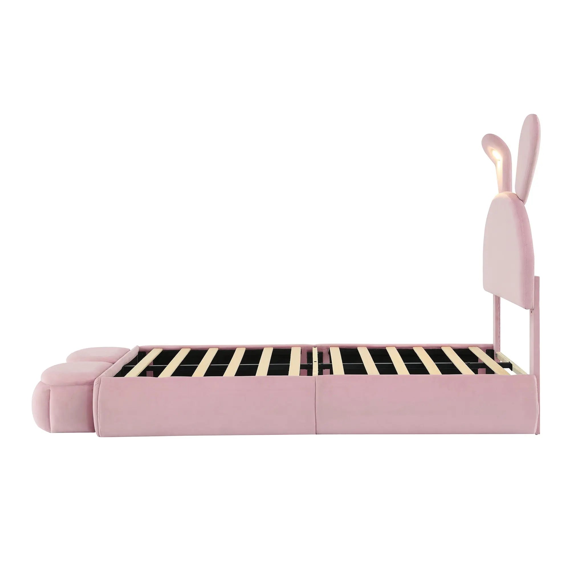 Bellemave® Twin Size Upholstered Platform Bed with Cartoon Ears Shaped Headboard and Light Bellemave®