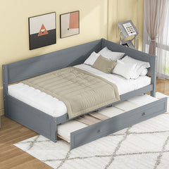 Bellemave® Twin Size Wood Daybed with Trundle and Guardrail