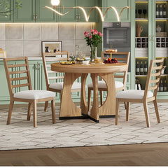 Bellemave® 5-Piece Retro Rustic Functional Dining Set, 1 Extendable Table with a 16" Leaf and 4 Upholstered Chairs