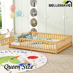 Bellemave® Queen Size Montessori Floor Bed with Safety Guardrails and Door