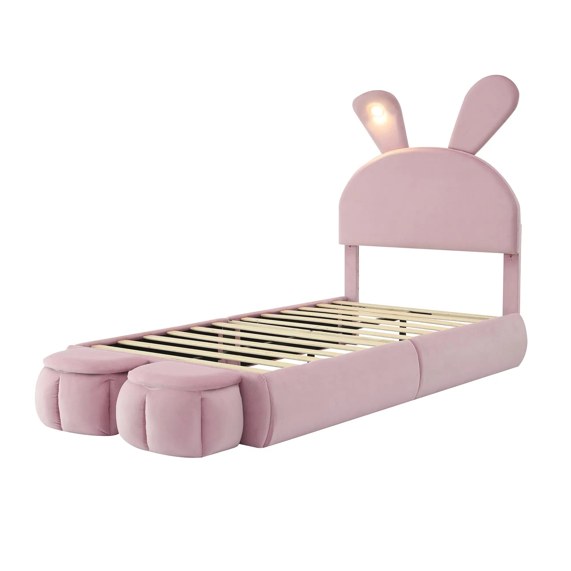 Bellemave® Twin Size Upholstered Platform Bed with Cartoon Ears Shaped Headboard and Light Bellemave®