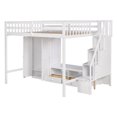 Bellemave® Full Size Loft Bed with Wardrobe,Low Storage Table and Storage Staircase