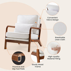 Bellemave® Linen Fabric Comfy Reading Chair with Wood Frame and Lumbar Pillow