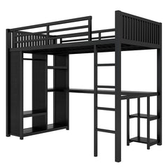 Bellemave® Metal Loft Bed with Built-in Wardrobe, Desk and Storage Shelves