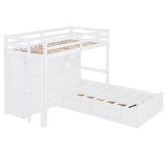 Bellemave® Twin Size Bunk Bed with Drawers, Wardrobe, Storage Shelves and Hydraulic