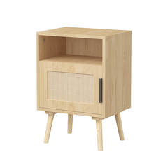 Bellemave® Rattan Nightstand with Door Open Shelf