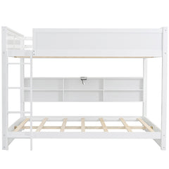 Bellemave® Queen Size Bunk Bed with Storage Cabinets and USB Ports