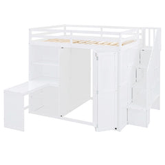 Bellemave® Full Size Loft Bed with Wardrobe,Desk and Shelves