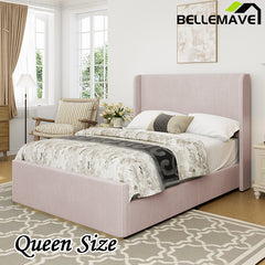 Bellemave® Corduroy Upholstered Bed with Vertical Stripe Wingback Headboard and High Footboard