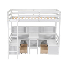 Bellemave® Twin Size Loft Bed with Storage Shelves, Drawers, Seat And Desk