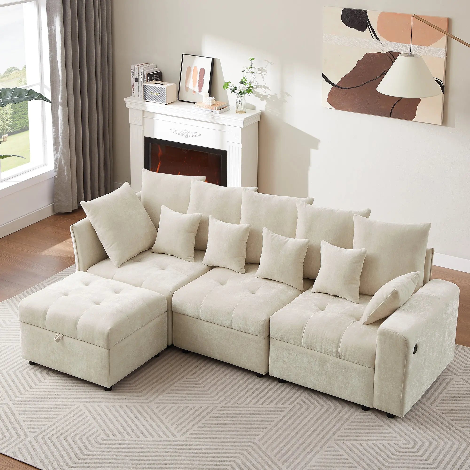 Bellemave® 96.45" Modular Sofa Couch with Three USB Ports, a Removable Storage Ottoman and Five Back Pillows Bellemave®