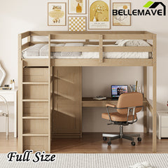 Bellemave® Full Size Loft Bed with Built-in Wardrobe and Desk, Storage Shelves and Drawers