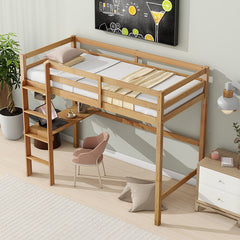 Bellemave® Twin Size Rubber Wood High Loft Bed with Safety Guardrail, Built-in Desk and Ladder