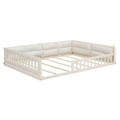 Bellemave® Full Size Wood Floor Bed with Guardrail and Pillow Bellemave®