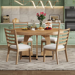 Bellemave® 5-Piece Retro Rustic Functional Dining Set, 1 Extendable Table with a 16" Leaf and 4 Upholstered Chairs