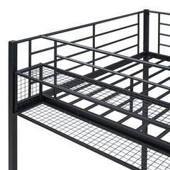 Bellemave® Metal Loft Bed with Upper Grid Storage Shelf and Lateral Storage Ladder